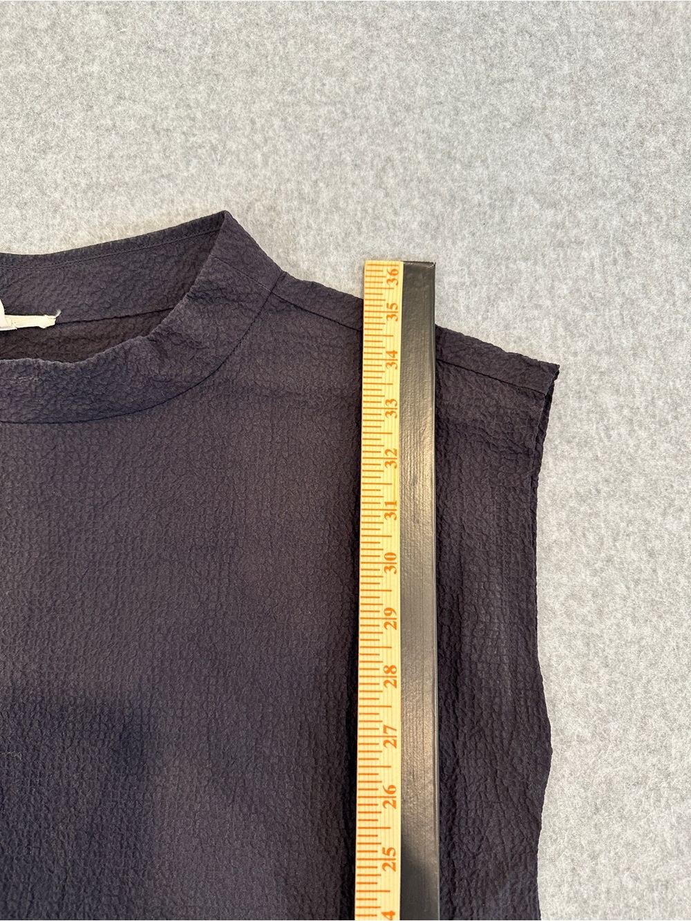 Eileen Fisher Organic Cotton Navy Textured Sleeveless Mini Shift Dress - Picture 7 of 9